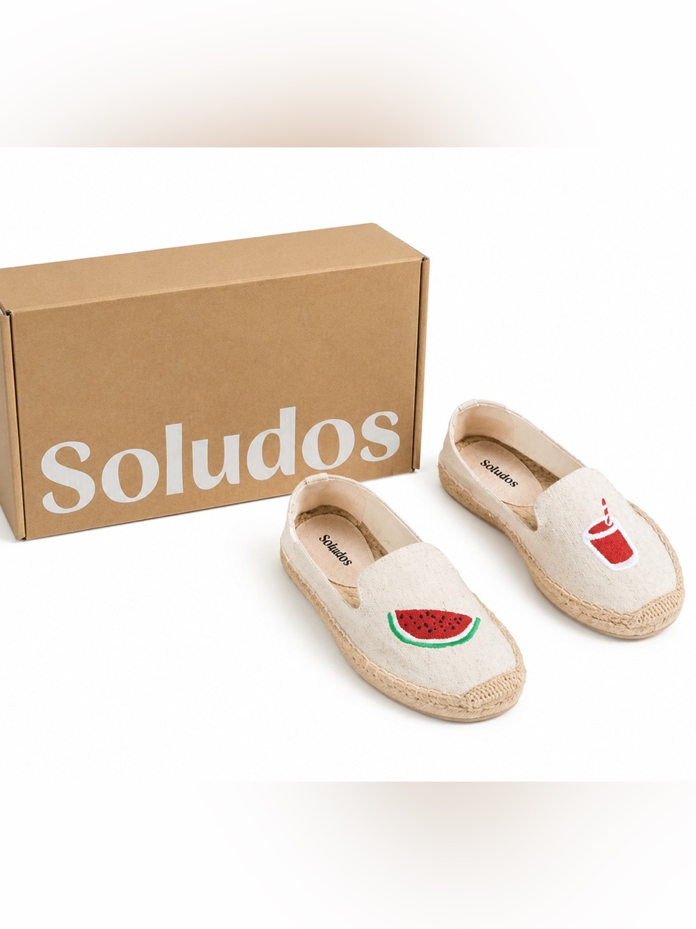 Soludos Natural Canvas Watermelon Juice Platform Espadrilles Vacation NIB